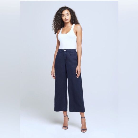 L'Agence Danica Wide Leg High Rise raw hem cropped Jeans in dark Black Size 30 - Picture 1 of 8